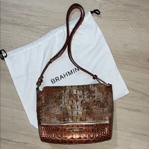 Brahmin Tan Crocodile Embossed Shoulder Bag